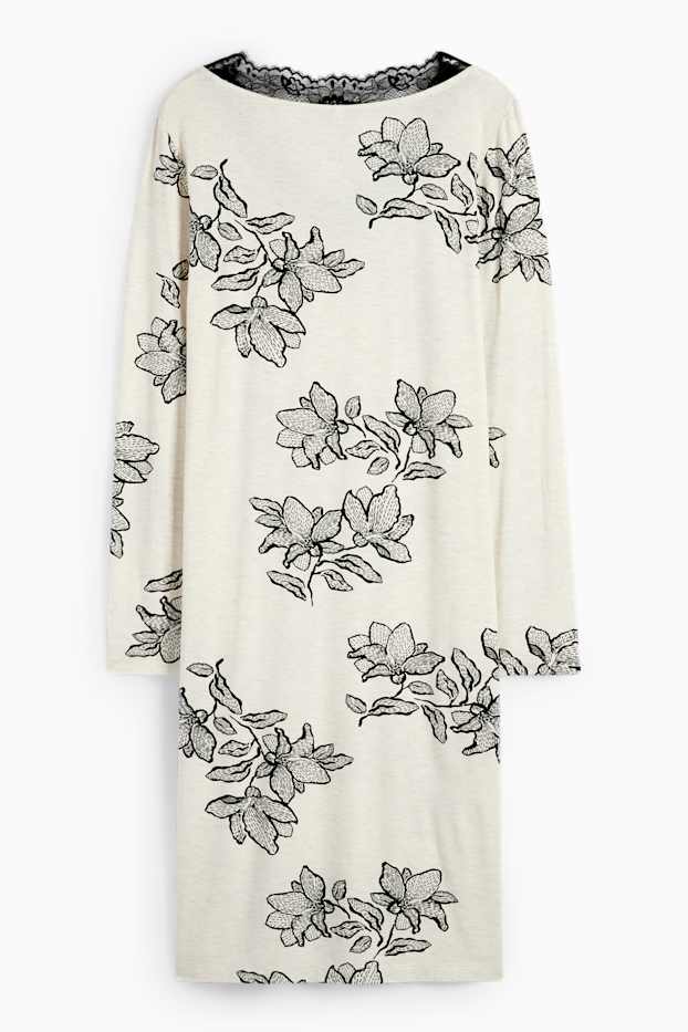 Femmes - Chemise de nuit en viscose - à fleurs - beige clair