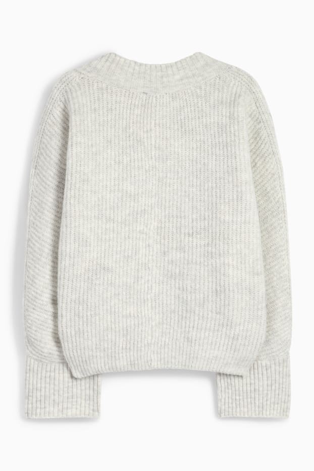 Femmes - Pull à col V - côtelé - gris clair