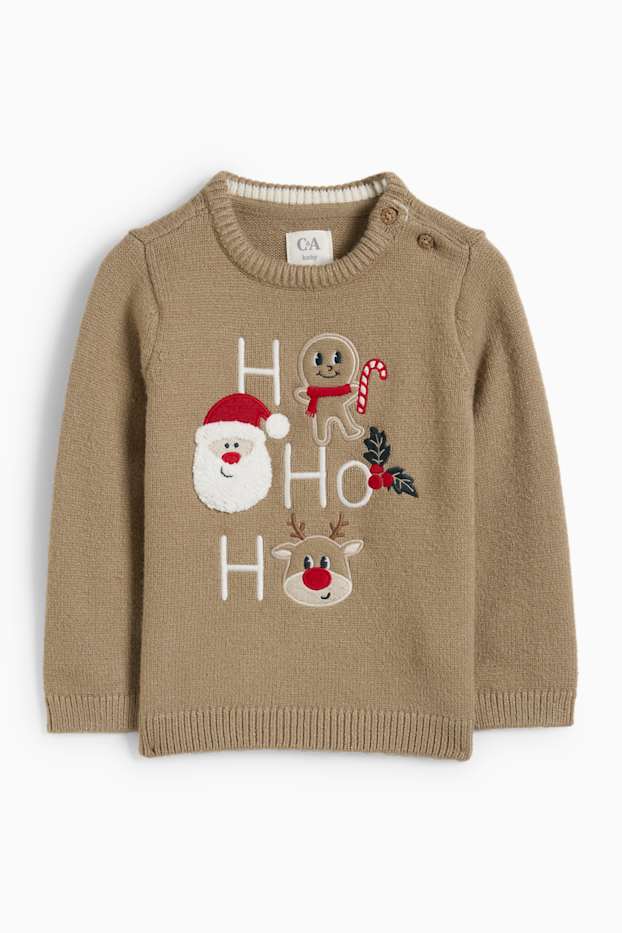 Baby Jungen - HoHoHo - Baby-Weihnachtspullover - beige