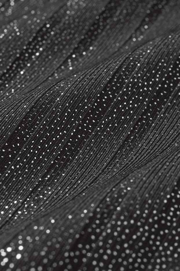 Femmes - Haut à manches longues - finition côtelée - effet brillant - noir