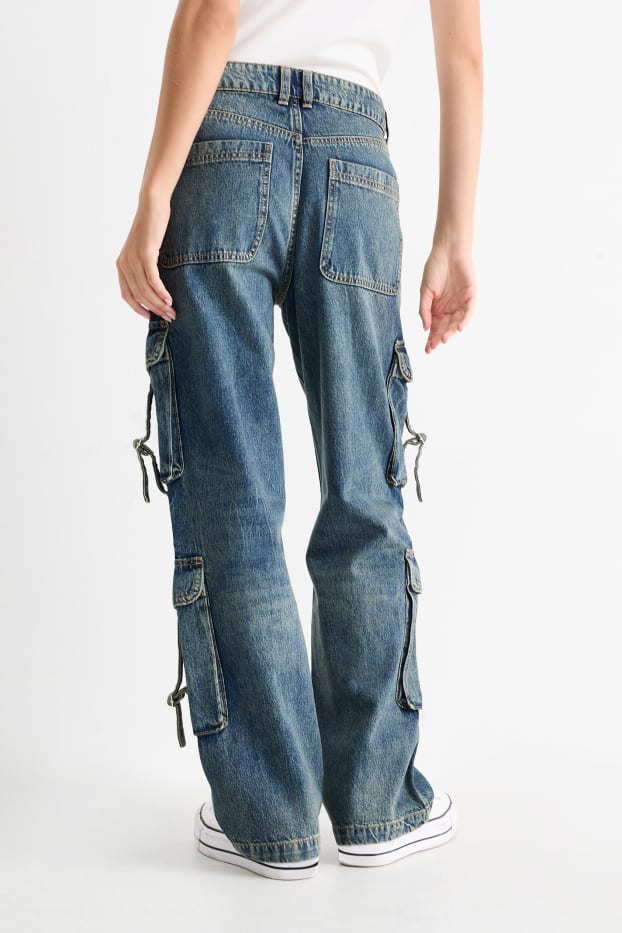 Damen - Cargo Jeans - Low Waist - Relaxed Fit - dunkeljeansblau