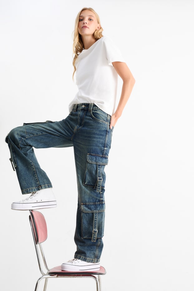 Damen - Cargo Jeans - Low Waist - Relaxed Fit - dunkeljeansblau