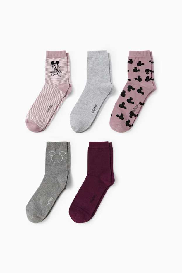 Femmes - Lot de 5 paires - Mickey Mouse - chaussettes à motif - violet