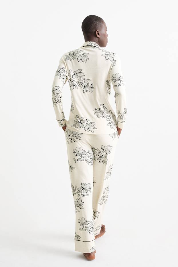 Femmes - Pyjama en viscose - à fleurs - beige clair