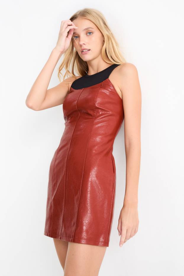 Dames - Nauwsluitende jurk - imitatieleer - rood