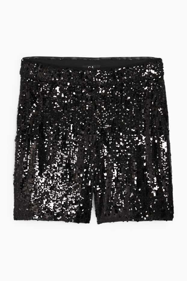 Dona - Pantalons curts de lluentons - high waist - negre