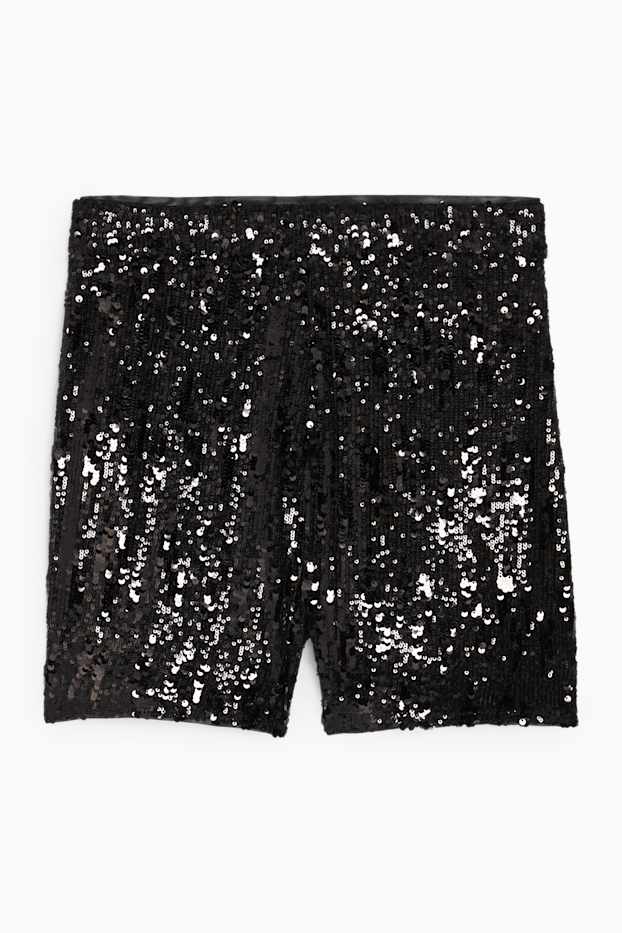 Dona - Pantalons curts de lluentons - high waist - negre