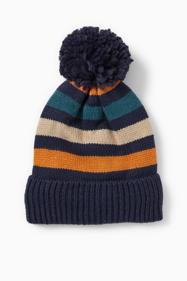 Children Boys - Pom-pom hat - striped - multicoloured