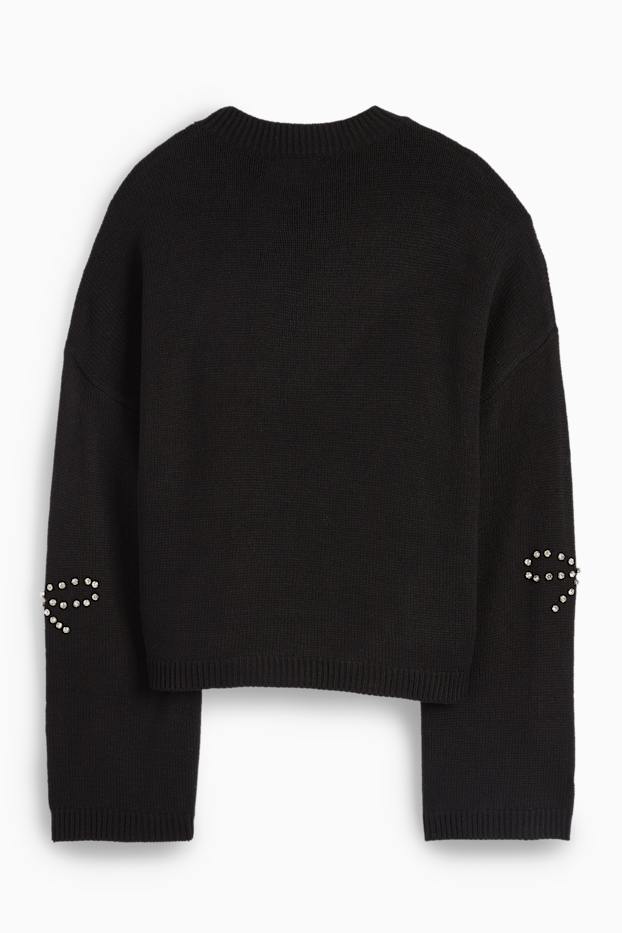 Women - Jumper with rhinestones - black