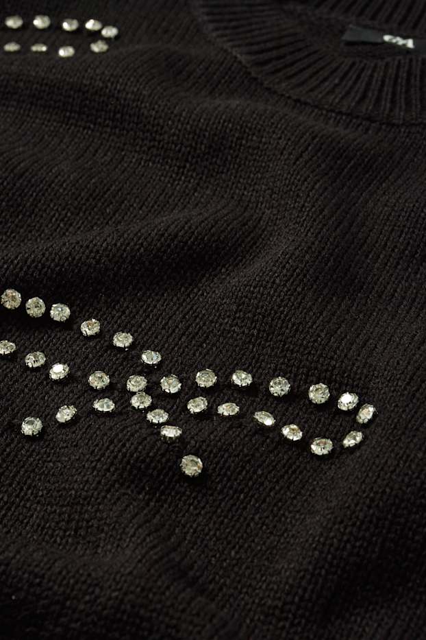 Women - Jumper with rhinestones - black