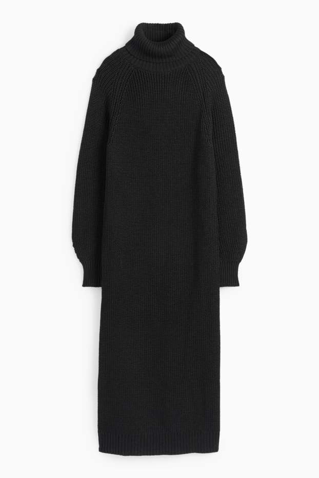 Dona - Vestit de punt de mitja - acanalat - negre