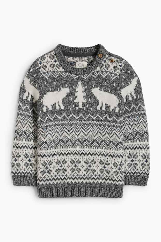 Baby Boys - Bear and pine - baby Christmas jumper - gray