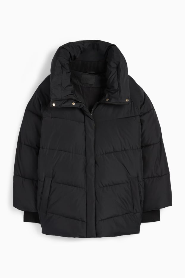 Damen - Steppjacke mit Kapuze - schwarz