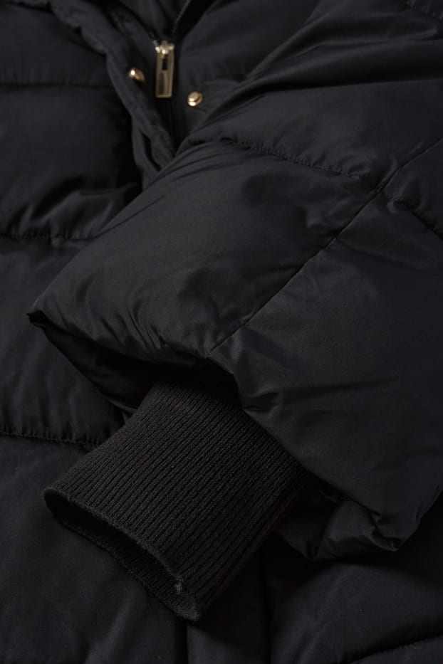 Damen - Steppjacke mit Kapuze - schwarz