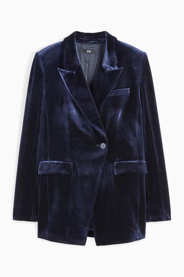 Donna - Blazer lungo di velluto - regular fit - blu scuro