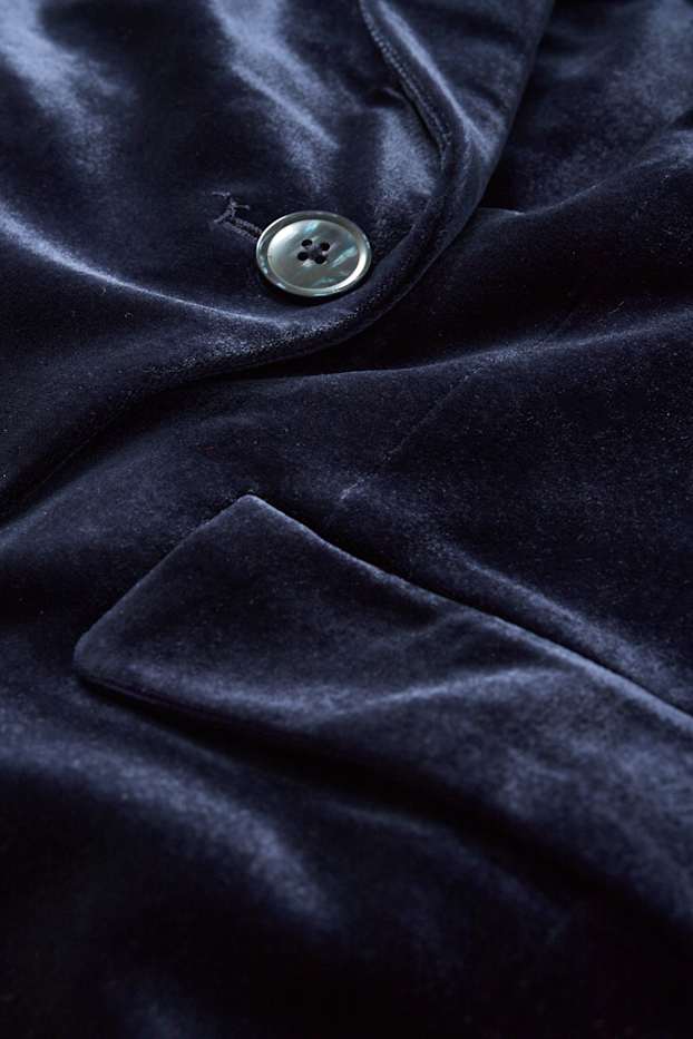 Donna - Blazer lungo di velluto - regular fit - blu scuro