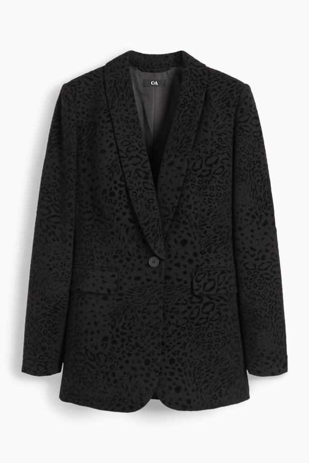 Donna - Blazer lungo - relaxed fit - stampa leopardata - nero