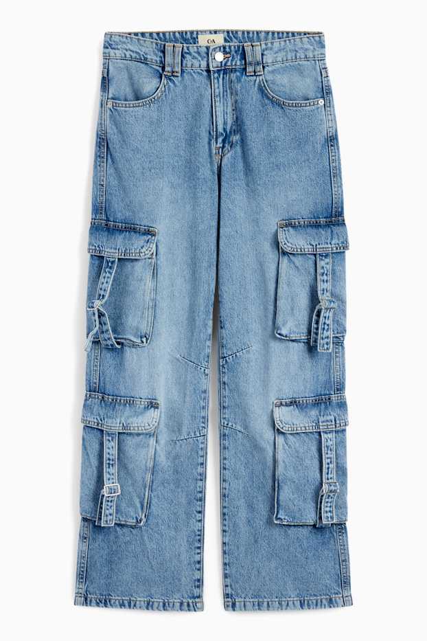 Femei - Cargo jeans - talie joasă - relaxed fit - denim-albastru