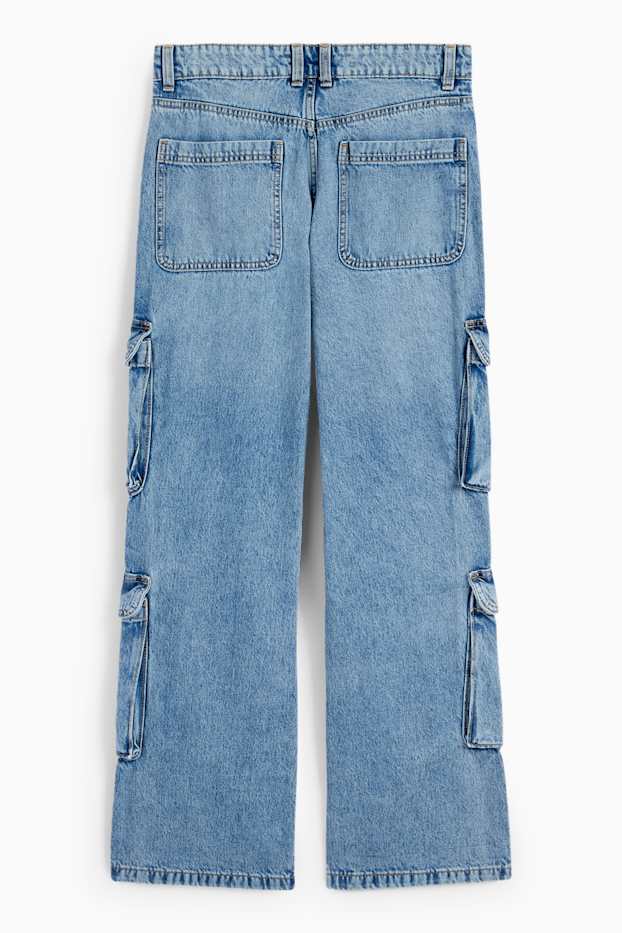 Femei - Cargo jeans - talie joasă - relaxed fit - denim-albastru