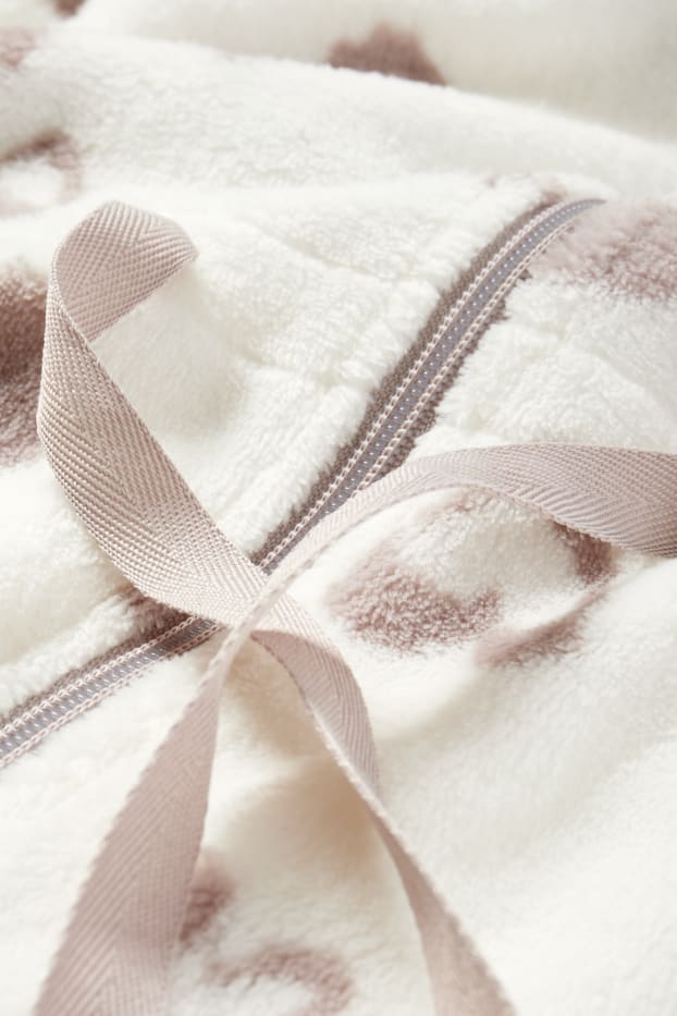 Damen - Fleece-Bademantel mit Kapuze - gemustert - weiß