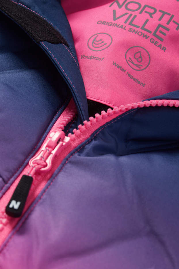 Enfants filles - Veste de ski à capuche - finition déperlante - bleu  / rose