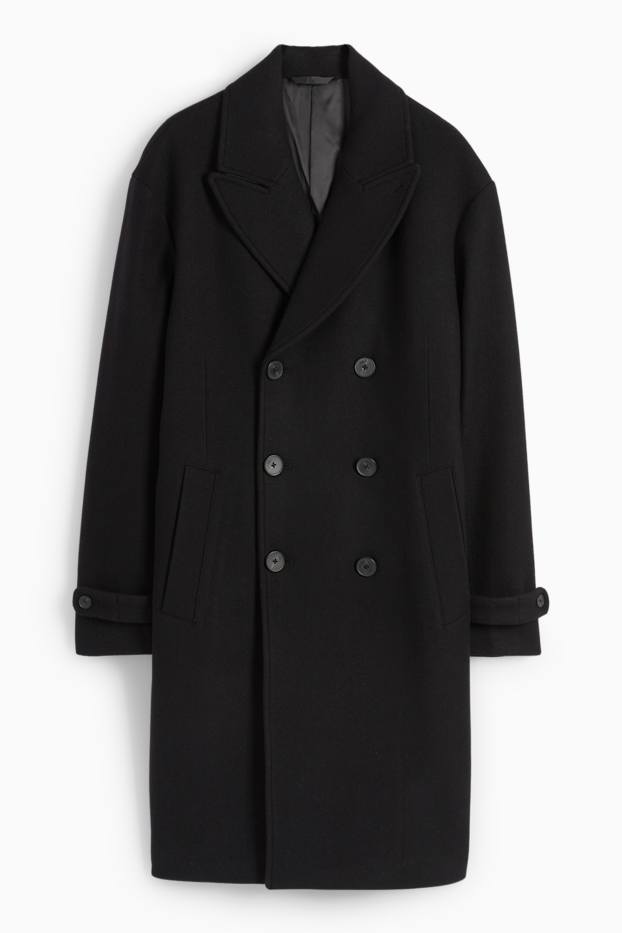 Hommes - Manteau - laine mélangée - noir