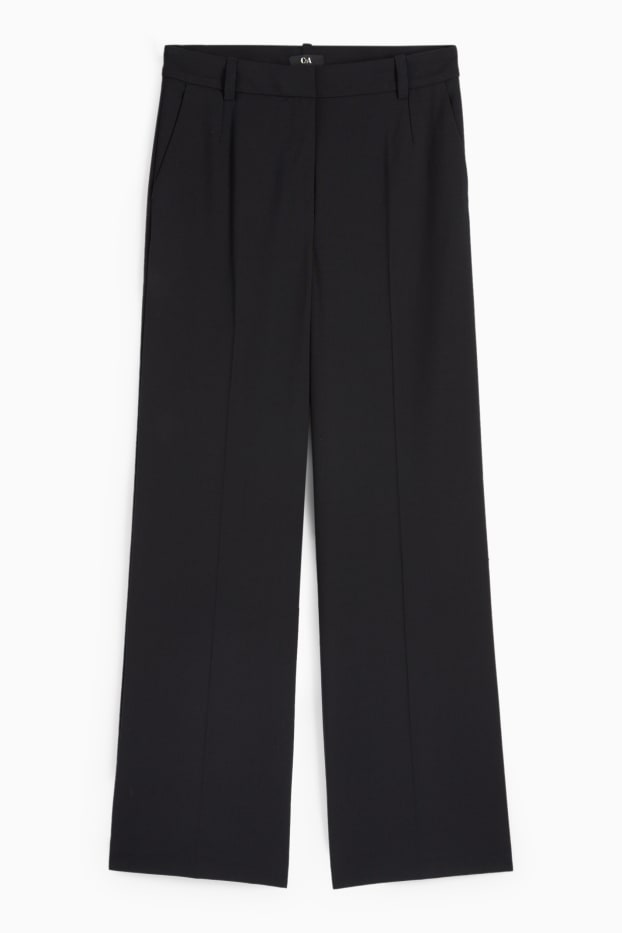 Dámské - Business kalhoty - high waist - wide leg - černá