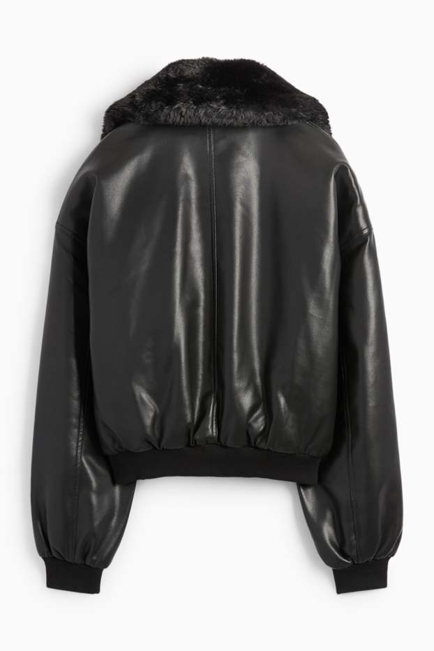 Femmes - Blouson aviateur avec garniture en imitation fourrure - matière synthétique - noir