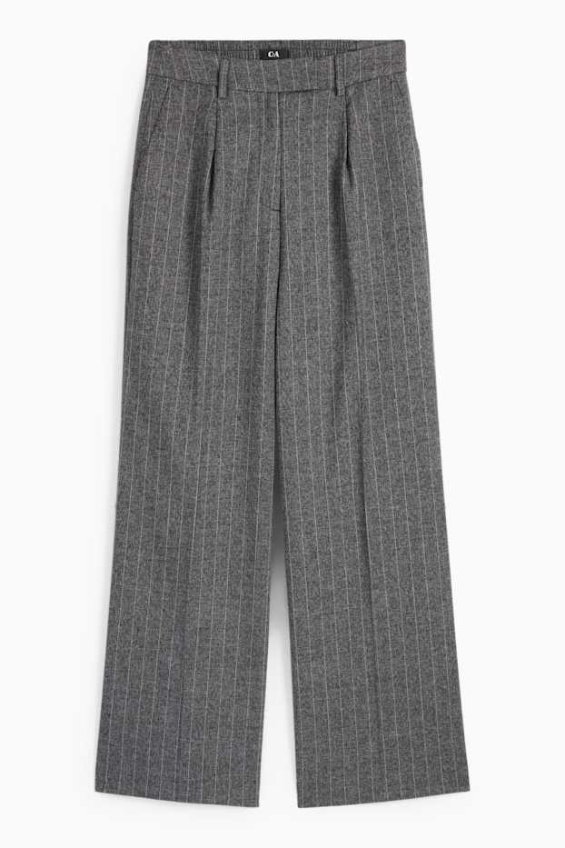 Femei - Pantaloni de stofă - talie înaltă - wide leg - dungi fine - gri