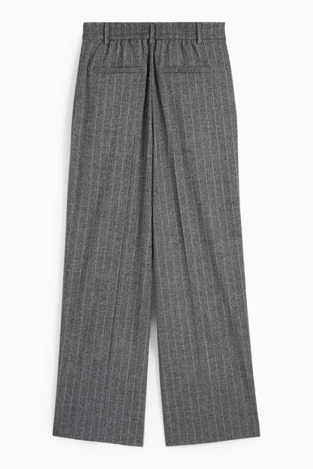 Femei - Pantaloni de stofă - talie înaltă - wide leg - dungi fine - gri