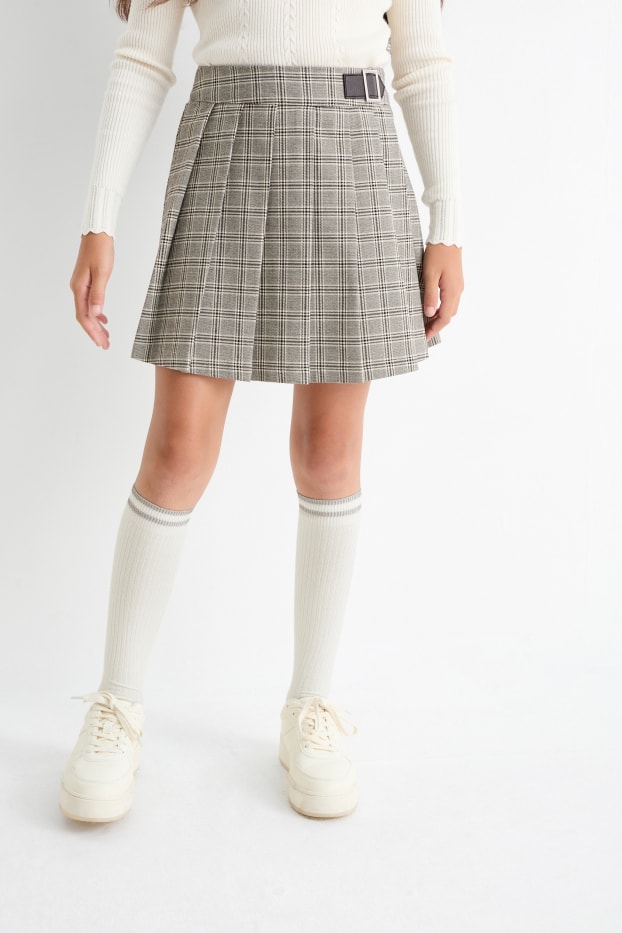Enfants filles - Ensemble - jupe et chaussettes hauteur genou - 2 pièces - gris