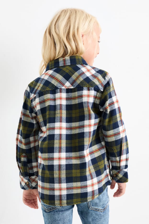 Enfants garçons - Animaux de la forêt - ensemble - haut à manches longues et chemise - 2 pièces - beige / bleu