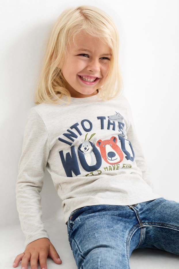 Enfants garçons - Animaux de la forêt - ensemble - haut à manches longues et chemise - 2 pièces - beige / bleu