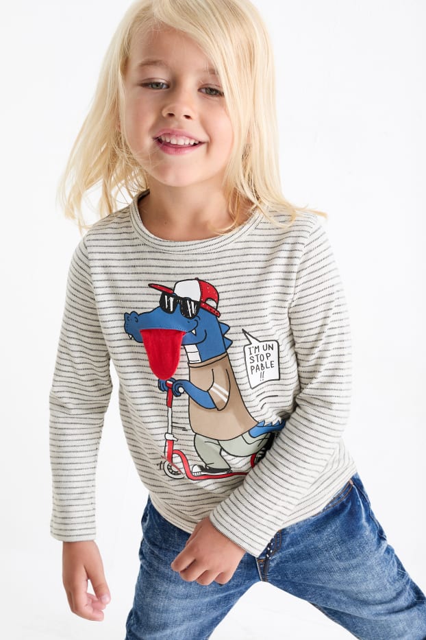 Bambini - Coccodrillo sul monopattino - maglia a maniche lunghe - a righe - grigio chiaro