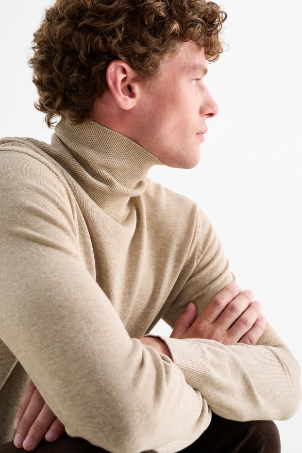 Hommes - Pull à col roulé - beige
