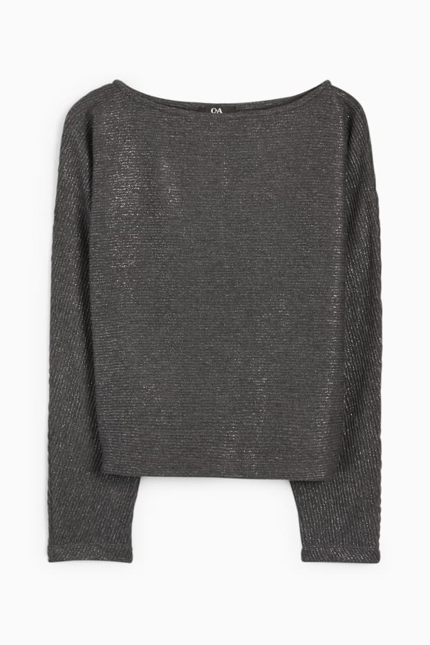 Dona - Jersei - de canalé - brillant - gris fosc