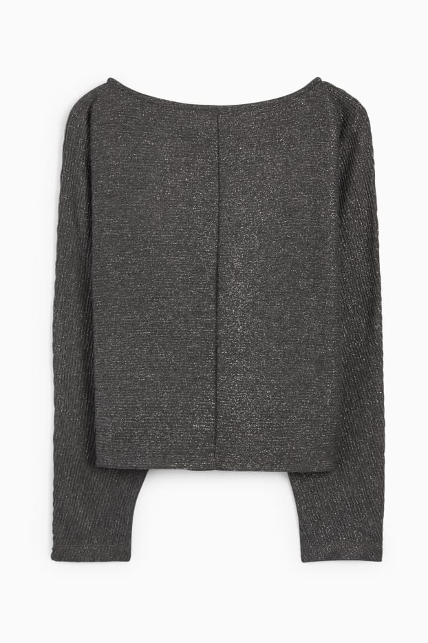 Dona - Jersei - de canalé - brillant - gris fosc