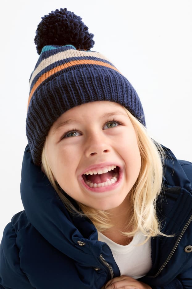 Children Boys - Pom-pom hat - striped - multicoloured