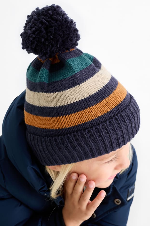 Children Boys - Pom-pom hat - striped - multicoloured