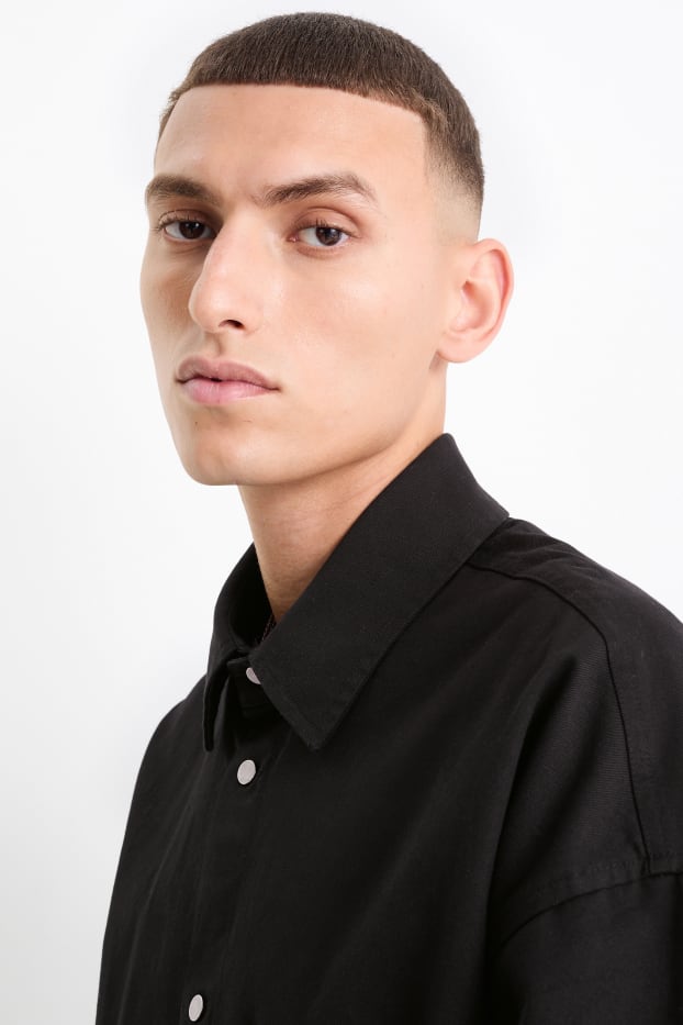 Bărbați - Cămașă - relaxed fit - guler Kent - aspect 2 în 1 - negru