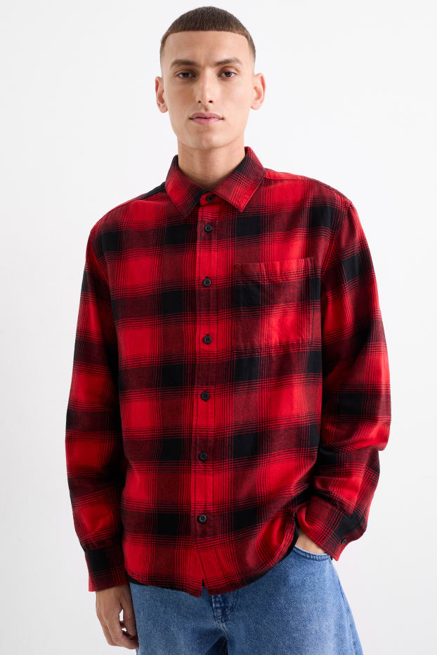 Heren - Overhemd - relaxed fit - kent - geruit - rood