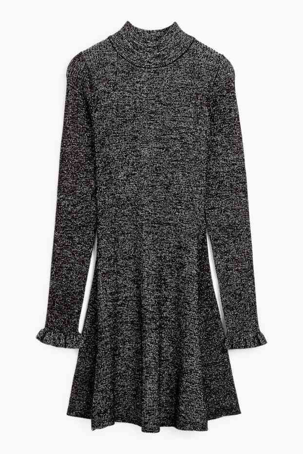Kinder Mädchen - Strickkleid - glänzend - schwarz