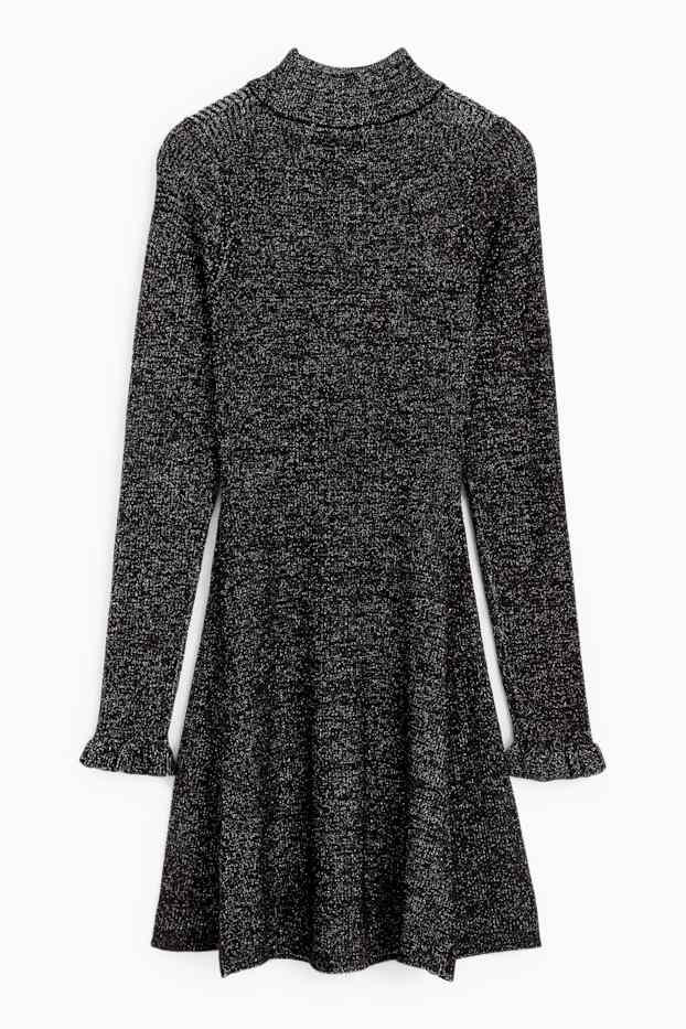 Kinder Mädchen - Strickkleid - glänzend - schwarz