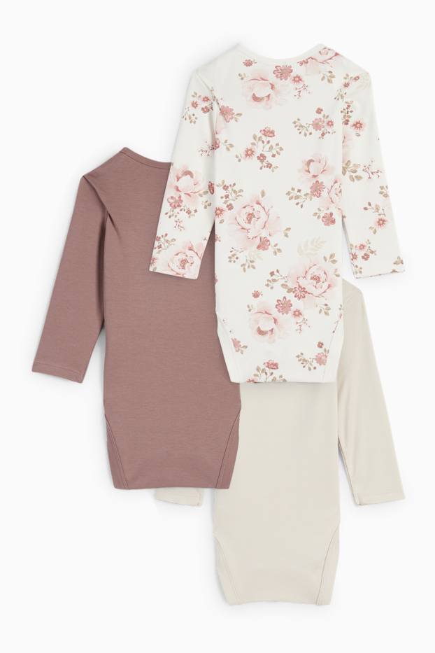 Baby: meisjes - Set van 3 - bloemetjes en dieren - rompertje - beige
