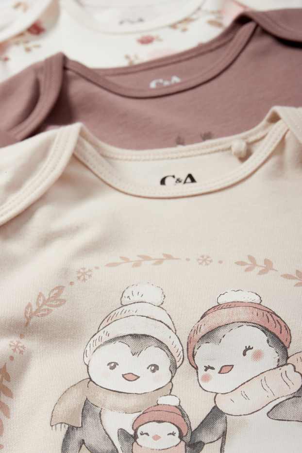 Baby: meisjes - Set van 3 - bloemetjes en dieren - rompertje - beige