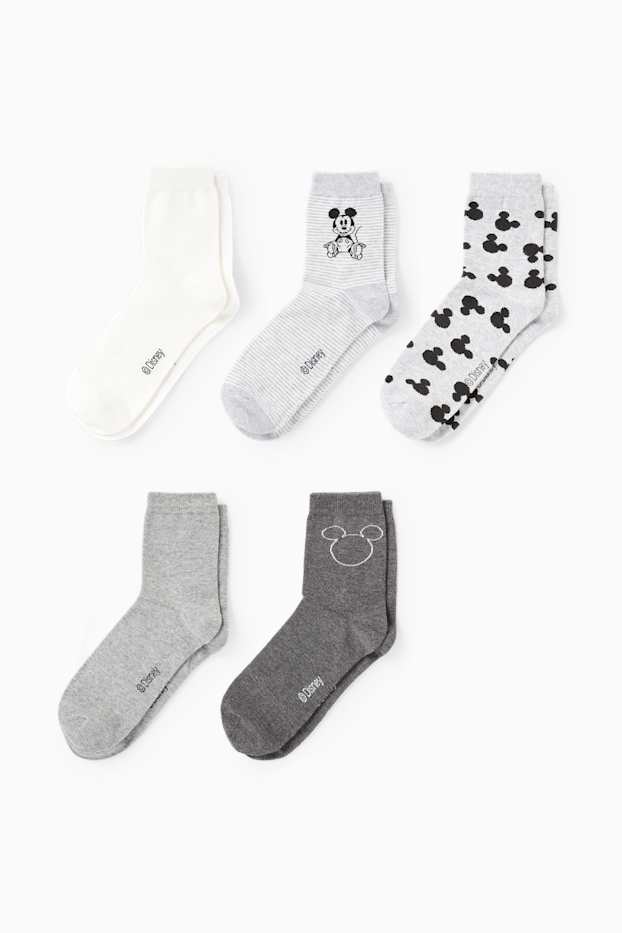 Femei - Multipack 5 perechi - Mickey Mouse - șosete cu motive - gri deschis