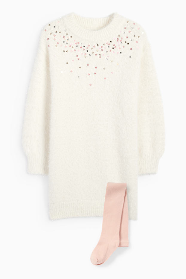 Enfants filles - Ensemble - robe en maille et collants - 2 pièces - rose