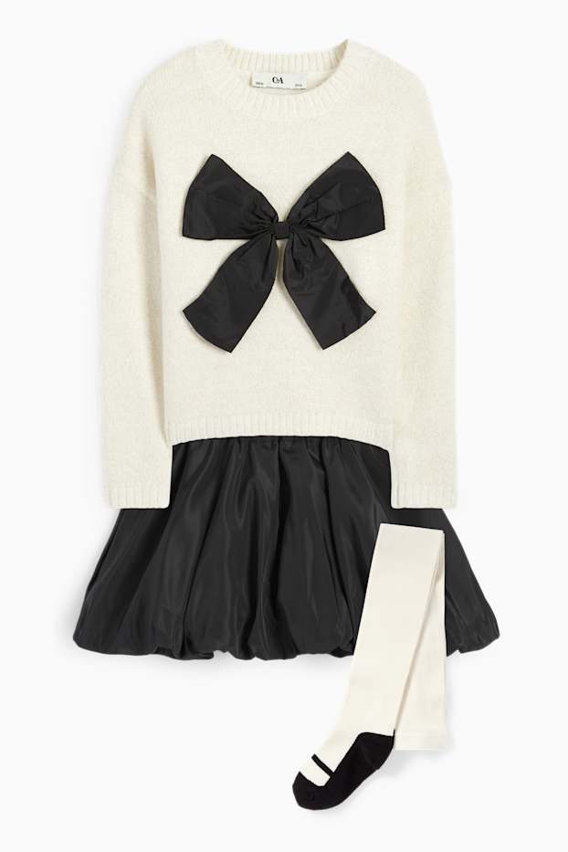 Kinder Mädchen - Schleife - Set - Pullover, Rock und Strumpfhose - 3 teilig - schwarz