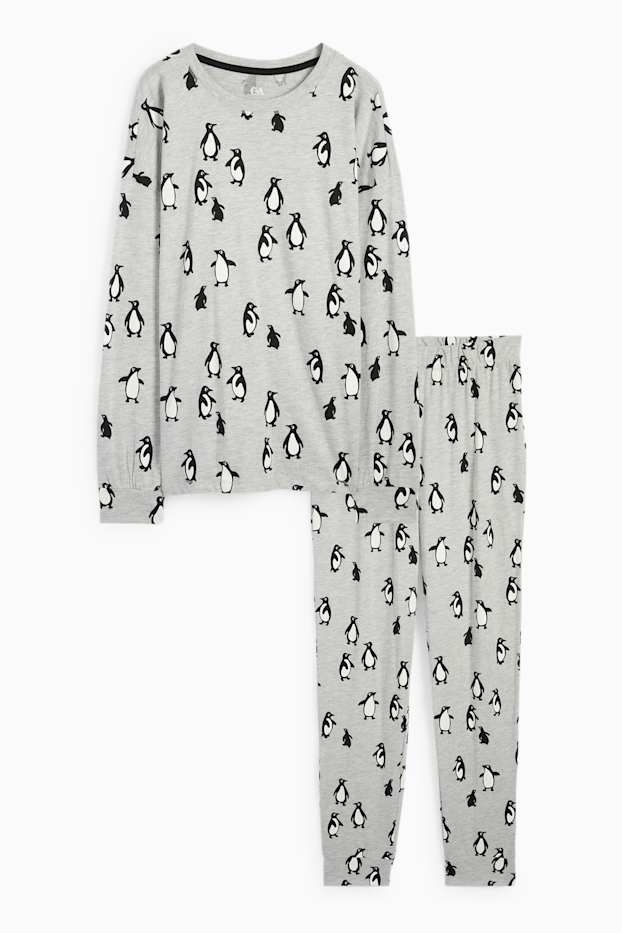 Damen - Pyjama - gemustert - grau