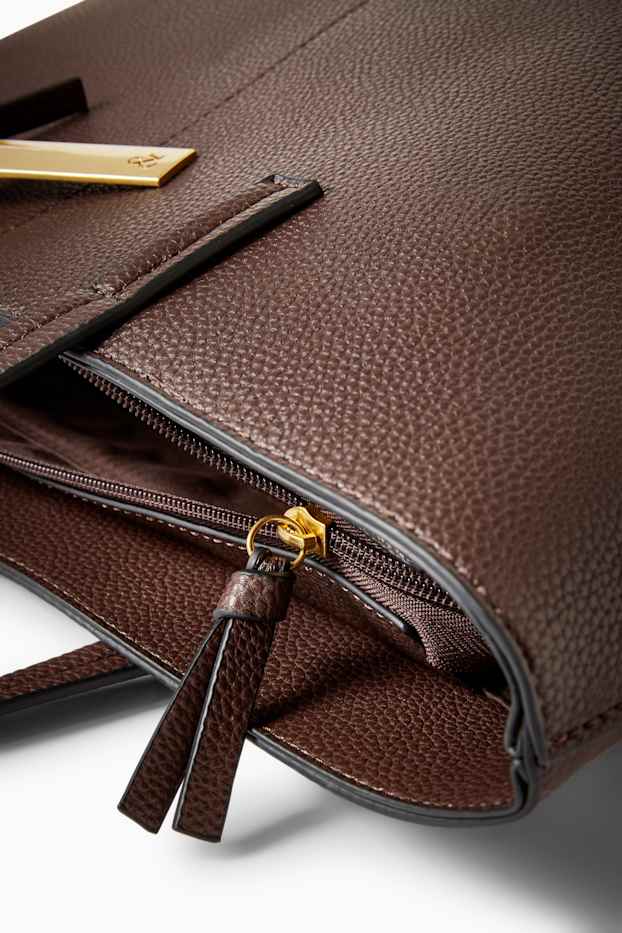 Dames - Grote shopper - imitatieleer - donkerbruin